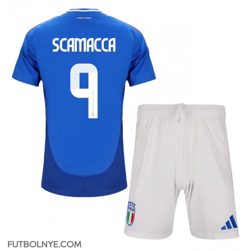 Camiseta Italia Gianluca Scamacca #9 Primera Equipación para niños Eurocopa 2024 manga corta (+ pantalones cortos)